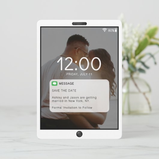 携帯電話のロック結婚画面 セーブザデート (スタンド正面)