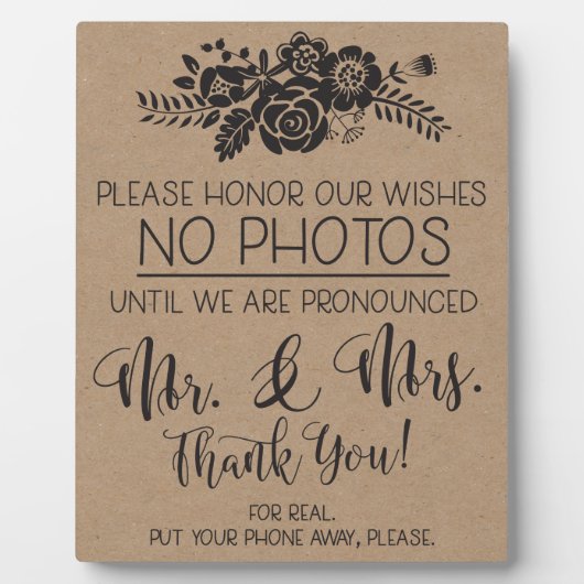 携帯電話の写真の式の結婚サインは出ない フォトプラーク (正面)