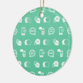 携帯電話の文字メッセージと電子メールをテーマにしたティール(緑がかった色)デザイン セラミックオーナメント (左)