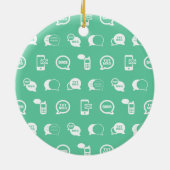 携帯電話の文字メッセージと電子メールをテーマにしたティール(緑がかった色)デザイン セラミックオーナメント (裏面)