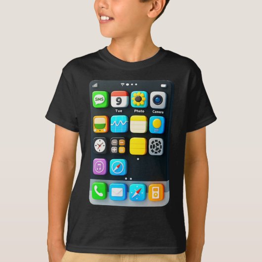 携帯電話の画面電話頭が切れるモバイルアプリのハロウィーン Tシャツ (正面)