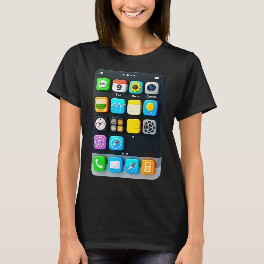 携帯電話の画面電話頭が切れるモバイルアプリのハロウィーン Tシャツ (正面)