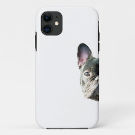 」携帯電話の箱をかいま見ているフレンチ・ブルドッグ「 iPhone 11 ケース