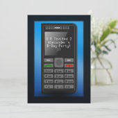 携帯電話の誕生日パーティ10代のの招待がある青 招待状 (スタンド正面)