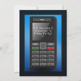 携帯電話の誕生日パーティ10代のの招待がある青 招待状