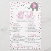 携帯電話の赤ちゃんシャワーゲームでピンクの灰色の象 便箋 (正面)