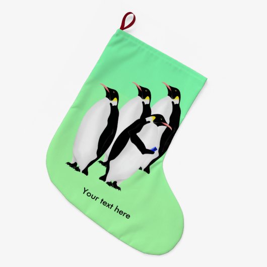 携帯電話を使ったペンギン皇帝 ラージクリスマスストッキング (正面 (吊り時))