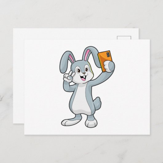 携帯電話を持つウサギ ポストカード (正面/裏面)
