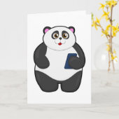 携帯電話を持つパンダ カード (黄色い花)