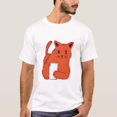 携帯電話を持つ愛らしい幻想的な猫 Tシャツ (正面)