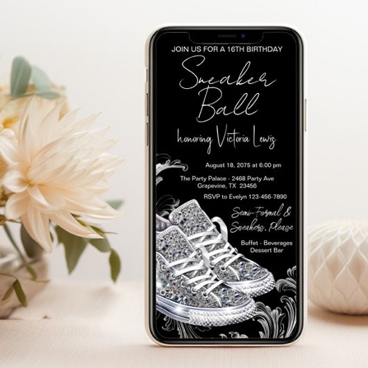 携帯電話ダイヤモンドスニーカーボール誕生日パーティー 招待状