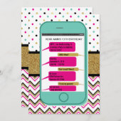 携帯電話メールや文字を打つ招待状-10代の誕生日 招待状 (正面/裏面)