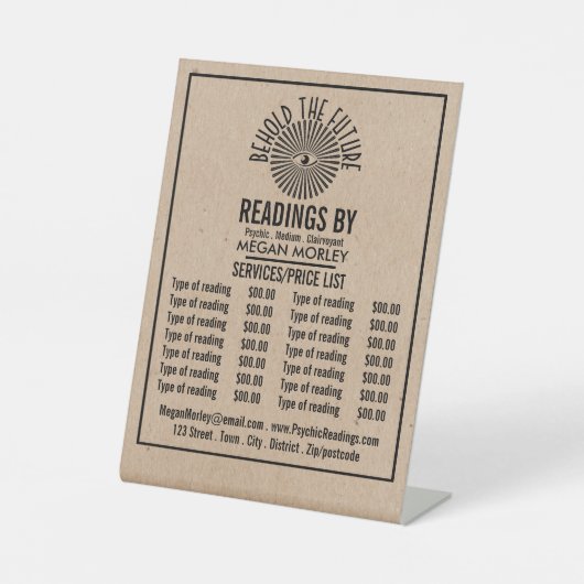 摂理の目、サイキ読ックの価格表 台座サイン (正面)