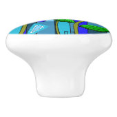 摘みホームフラワーアートブルーモザイクピンク セラミックノブ (側面)