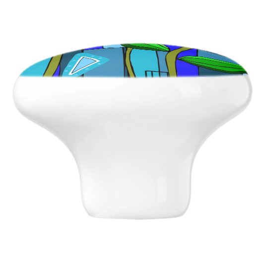 摘みホームフラワーアートブルーモザイクピンク セラミックノブ (側面)