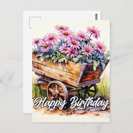 摘み立てのアスター花イラストレーション ポストカード (正面/裏面)