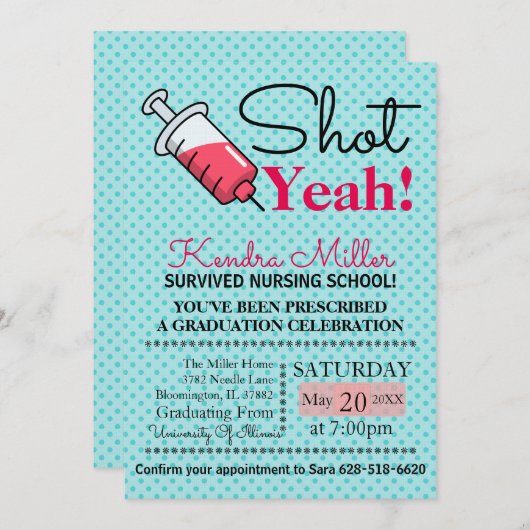 撃たれたぞ！看護学校卒業招待状 招待状 (正面/裏面)