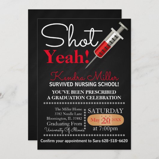 撃たれたぞ！看護学校卒業招待状 招待状 (正面/裏面)