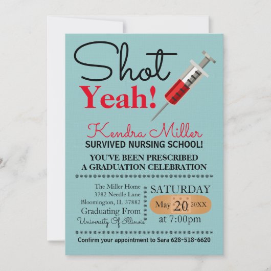 撃たれたぞ！看護学校卒業招待状 招待状 (正面)