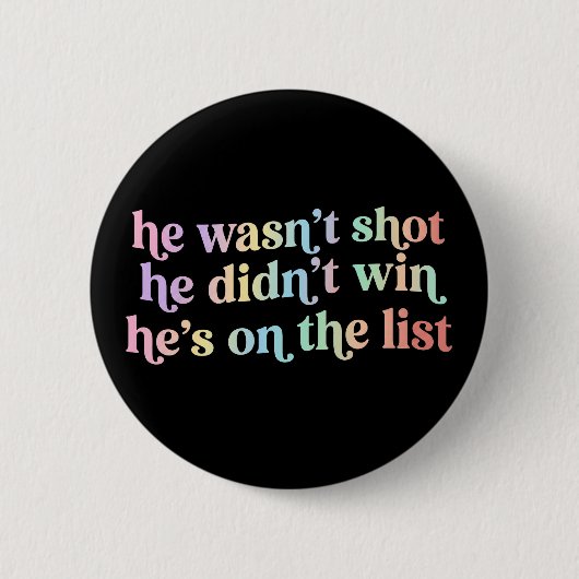 撃たれてもいないのに当選もしないのにリストに載ってる 冗談でしょ 缶バッジ (正面)