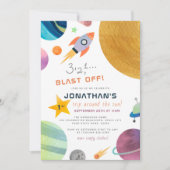 撃て！ロケットトリップザのまわりにサンボーイ誕生日 招待状 (正面)