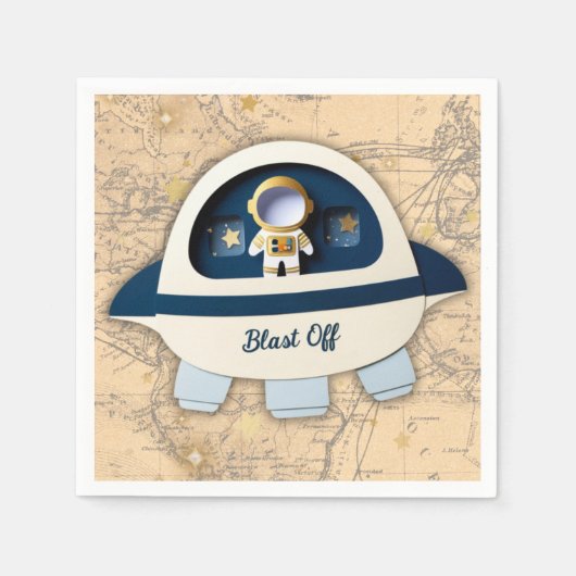 撃て!ヴィンテージモダン宇宙飛行士の赤ちゃんシャワー スタンダードカクテルナプキン (正面)