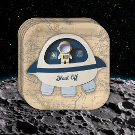 撃て！ヴィンテージモダン宇宙飛行士の赤ちゃんシャワー ペーパープレート