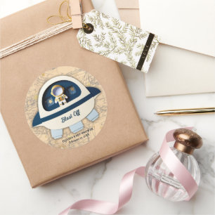 撃て！ヴィンテージモダン宇宙飛行士の赤ちゃんシャワー ラウンドシール