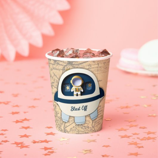 撃て！ヴィンテージモダン宇宙飛行士の赤ちゃんシャワー 紙コップ (インサイチュ)