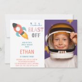 撃て!宇宙ロケット船の誕生日写真 招待状 (正面)