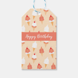 撒き粉とさくらんぼ付きアイスクリームコーン ギフトタグ