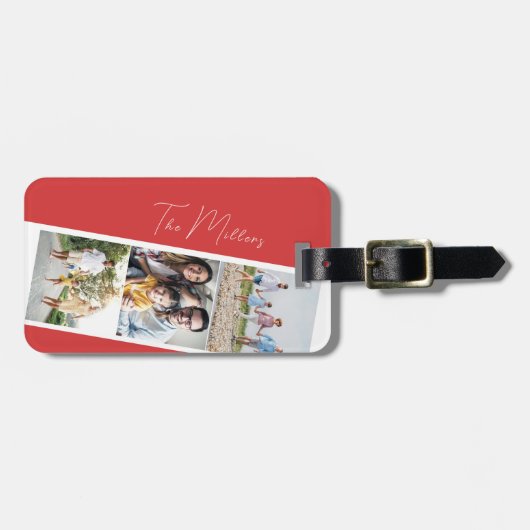 撮影モーメント赤い写真コラージュ ラゲッジタグ (正面横)
