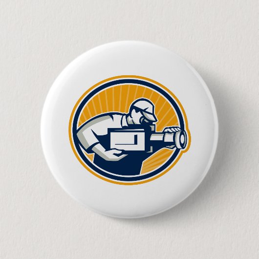 撮影技師の射撃、発砲映画ビデオ・カメラのレトロ 缶バッジ (正面)