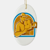 撮影技師の映画制作班のヴィンテージの映画用カメラのレトロ セラミックオーナメント (右)