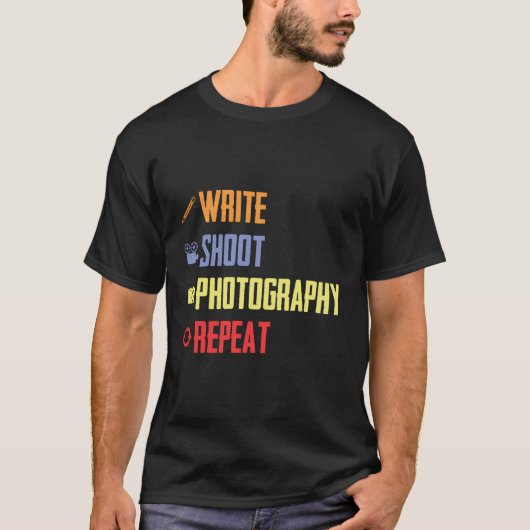 撮影書写真の繰り返しカメラカメラ Tシャツ (正面)