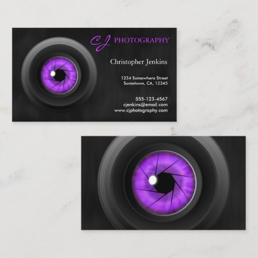 撮影用カメラレンズアメジストアイビジネスカード 名刺 (正面/裏面)