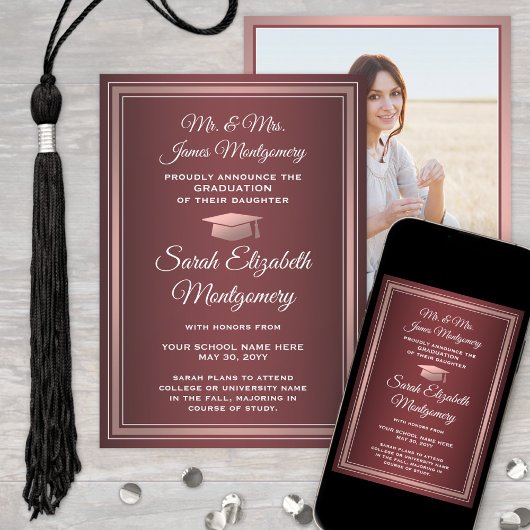 撮影：両親から卒業バーガンディーレッド&ピンク 案内状