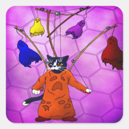 操り人形マスター猫角ステッカー スクエアシール