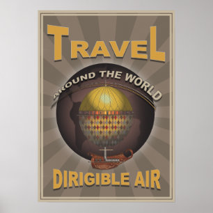 操縦出来る空気Steampunkのヴィンテージの世界旅行 ポスター