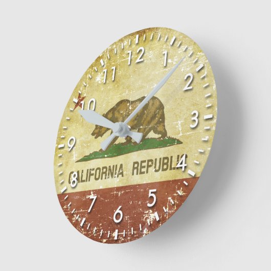 擦り切れたで愛国心が強いカリフォルニア州の旗 ラウンド壁時計 (傾斜)