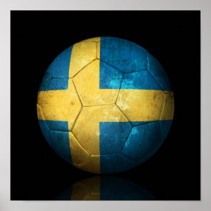 擦り切れたなスウェーデンのフラグフットボールのサッカーボール ポスター