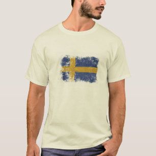 擦り切れたなスウェーデンの旗が付いているTシャツ Tシャツ