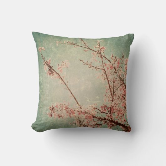 擦り切れたなレトロの緑のモモベージュ色を絵を描くヴィンテージの芸術 クッション (正面)