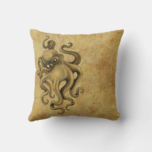 擦り切れたなヴィンテージのタコのイラストレーション クッション (裏面)