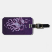 擦り切れたなヴィンテージのタコのイラストレーション-紫色 ラゲッジタグ (正面横)