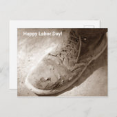 擦り切れたな仕事のブーツの靴の幸せな労働者の日の協力者のPC シーズンポストカード (正面/裏面)