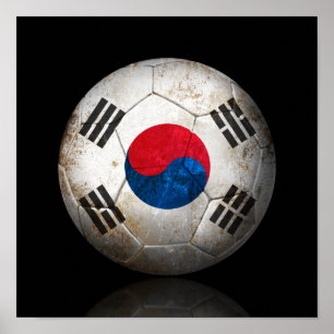 擦り切れたな韓国のフラグフットボールのサッカーボール ポスター