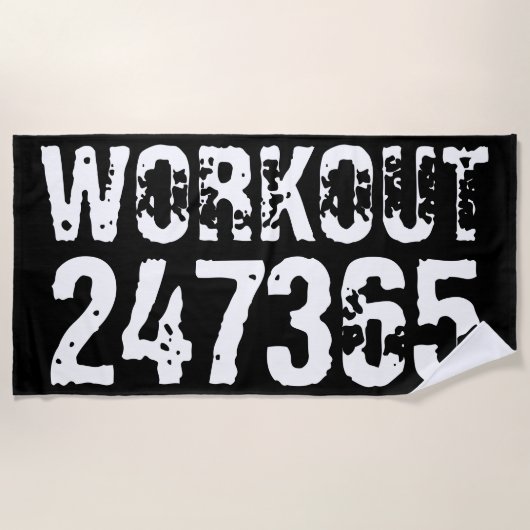 擦り切れたアウトとスクラッチ文字トレーニング247365白 ビーチタオル (正面)