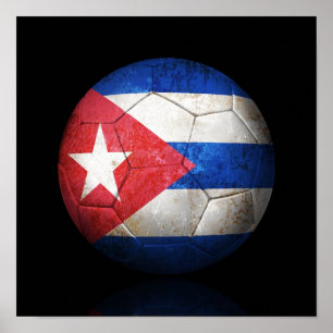 擦り切れたキューバ国旗のサッカーボール ポスター