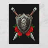 擦り切れた中国の龍の盾とバラ剣 ポストカード (正面)